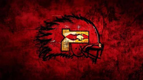 Red textured football helmet graphic with central emblem.