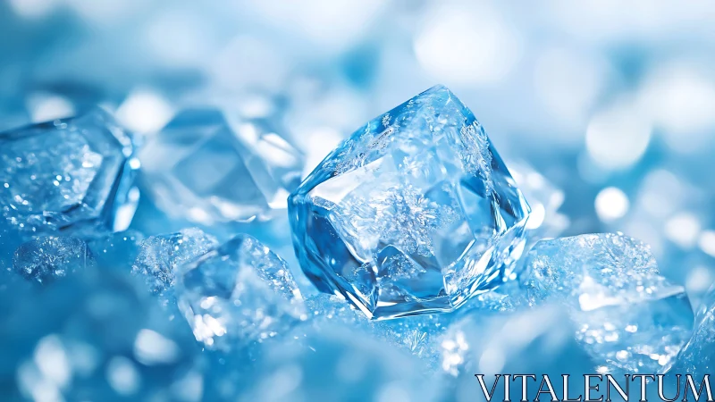 Glistening blue ice cubes shimmer in a cool luminous glow