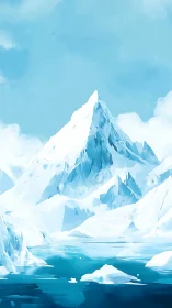 Gentle frozen peak rises quietly above a calm icy bay