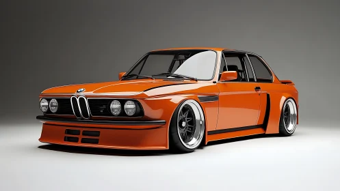 Bold orange classic coupe glowing with low-slung attitude.