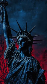 Textured Statue of Liberty silhouette with high-contrast duotone lighting