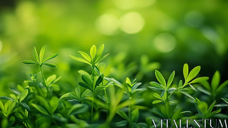 Close-up view of young green leaves in soft focus field.