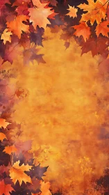 Autumn maple leaves frame glowing textured background.