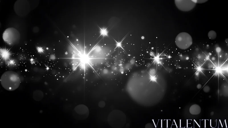 Bright white light flares on dark background in soft focus.