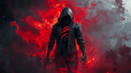 Hooded firewalker strides from the ashes of digital night