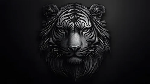 Monochrome Tiger Portrait in Dramatic Digital Art Style.