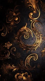 Golden baroque flourishes glow against textured black backdrop.