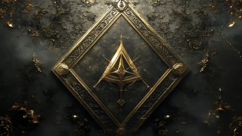 Gilded geometric sigil rests within ornate diamond frame