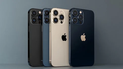 iPhone 12 Pro lineup displayed in four color variants with triple lens camera systems