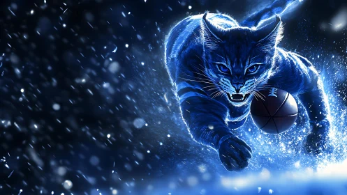 Wild blue cat charges forward with fierce game day energy