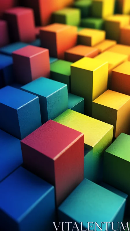 Geometric arrangement of multicolored 3D cubes in depth.