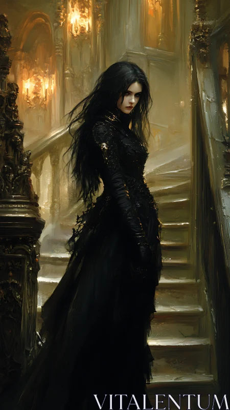 Midnight sorceress lingers in a cathedral of molten gold