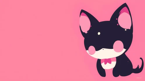 Minimalist cartoon cat character sits on flat pink field