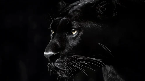 Black Panther Portrait. Golden Eyes Piercing Darkness.