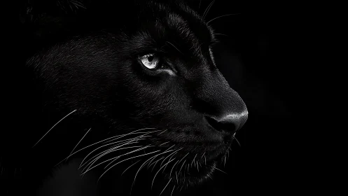 Black cat face profile with luminous eyes and whiskers