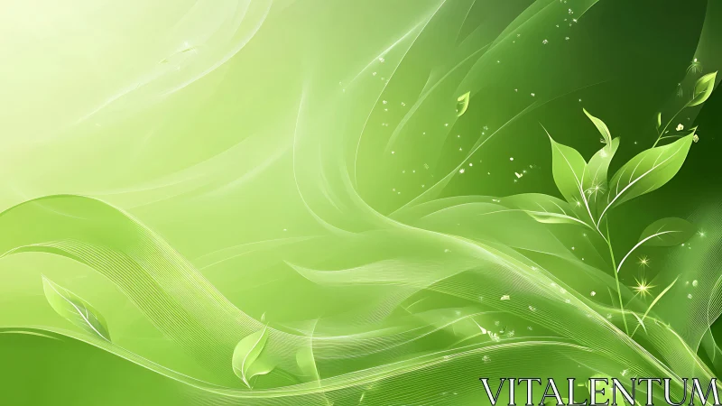 Luminous leaves surf emerald winds in glowing digital air