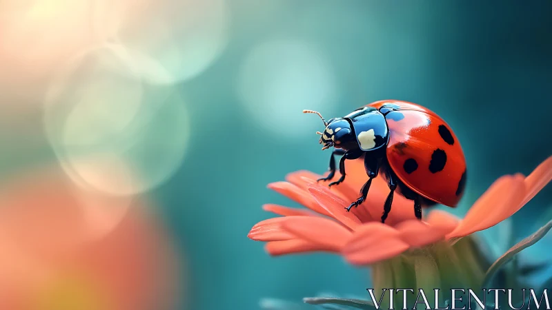 Macro study of ladybug on petals with shallow depth of field