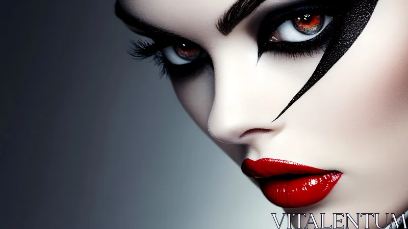 Hyper-real portrait with vectorial eyeliner and glossed lips.