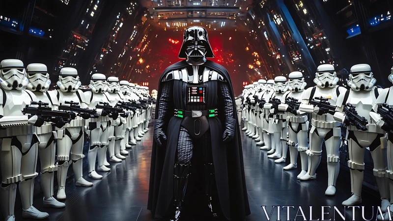 Central armored commander leads symmetrical stormtrooper formation