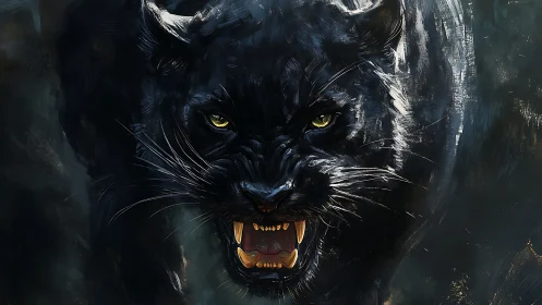 Midnight panther lunges from shadow with molten eyes.