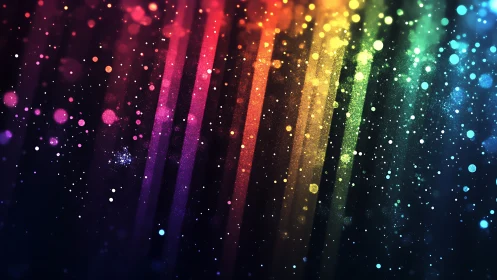 Rainbow light trails drifting through a starry night sky.