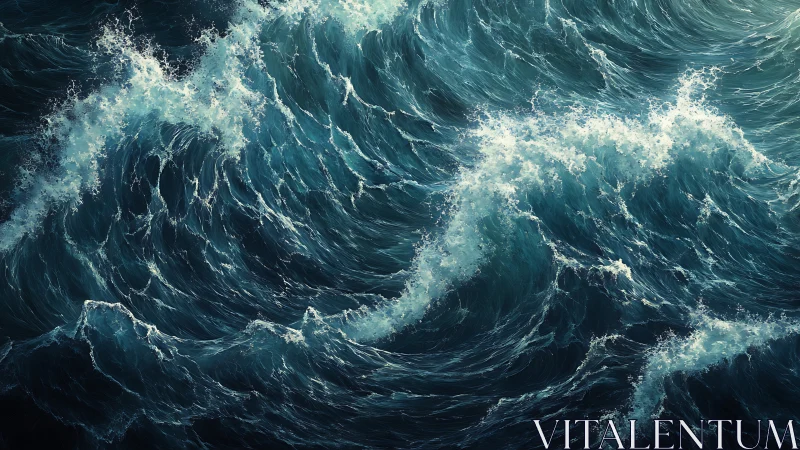 Storm-tossed ocean waves surge under cold teal light.