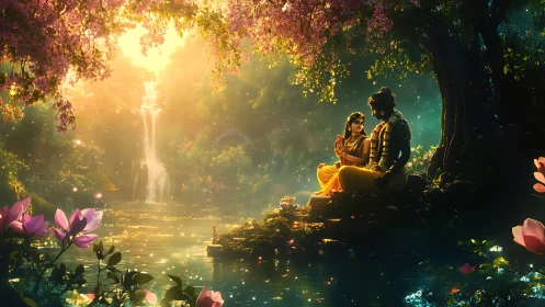 Mystical Garden Romance Under Golden Light.