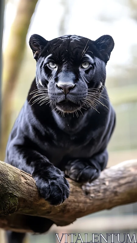 Black Panther Frontal Portrait with Piercing Gaze and Detailed Facial Features
