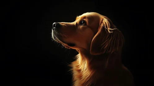 Golden retriever portrait uses dramatic low key side light