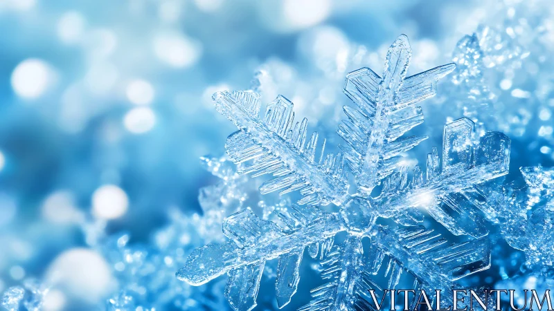 Detailed macro photograph of crystalline snowflake structure.
