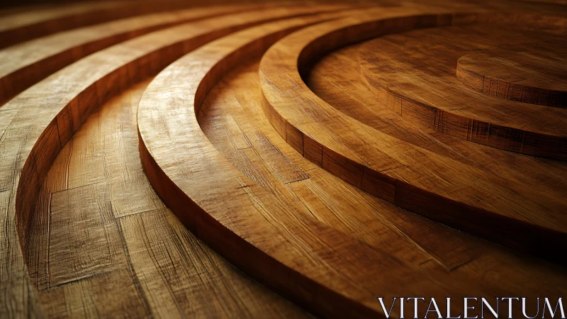 Curved wooden concentric steps with warm textured surface.