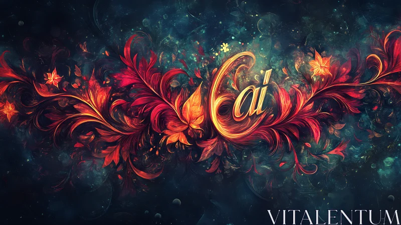 Luminous "ai" Text Surrounded by Fiery Floral Ornaments.