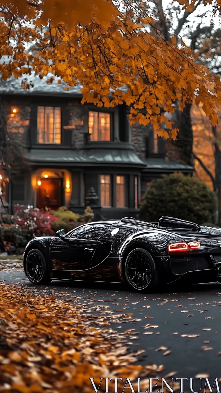 Midnight supercar purrs beneath a canopy of ember leaves