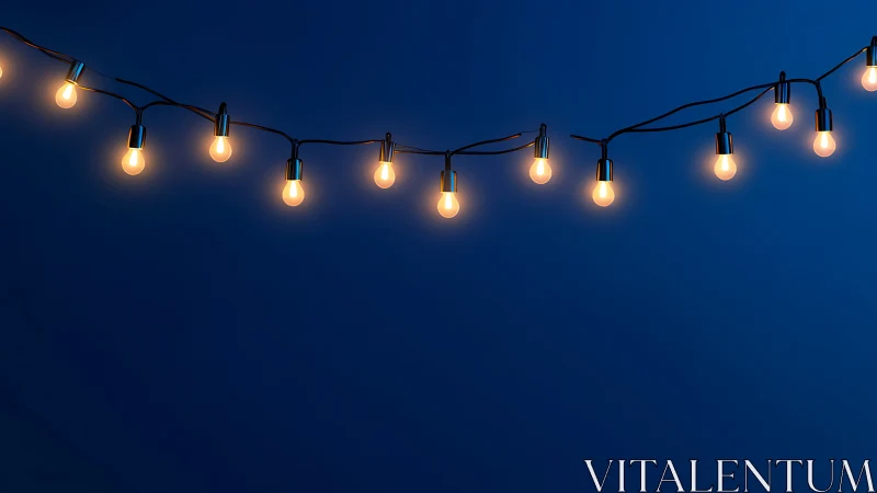 Warm tungsten string lights on deep blue negative background