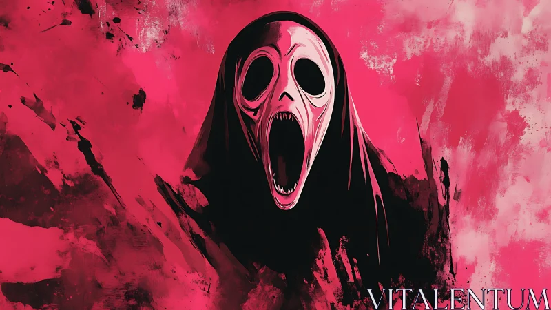 Elongated spectral scream mask rendered in high contrast crimson