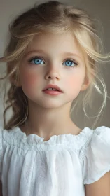Portrait of Young Child with Blonde Hair and Blue Eyes.