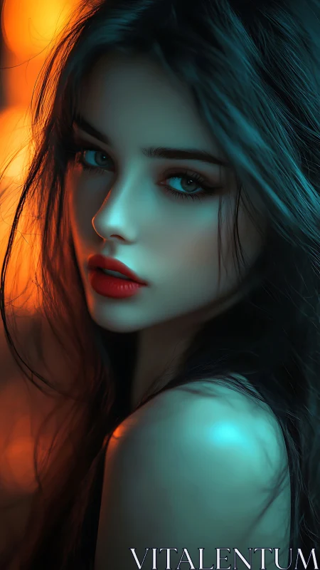 Digital portrait with teal orange bicolor rim lighting profile