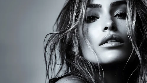 High-contrast monochrome close-up portrait with shallow depth of field