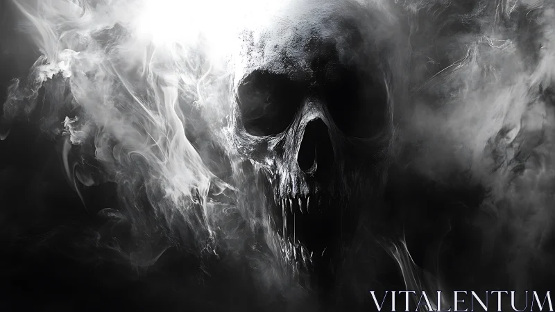 Smoke-born skull shrieking from the void&rsquo;s pale horizon.