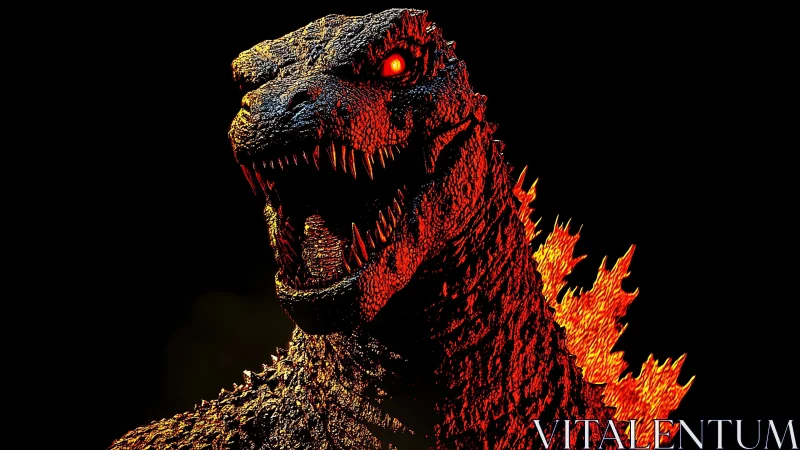 Volcanic kaiju portrait with thermally lit dorsal spines.