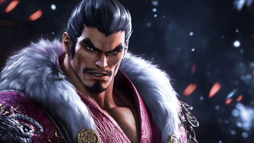 Regal stormfighter in crimson fur and smoldering resolve.