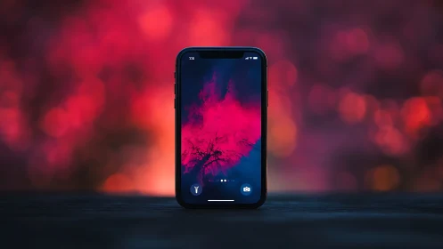 Modern Smartphone Displaying Vibrant Digital Wallpaper