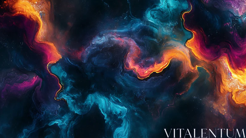 Cosmic nebula currents flow through luminous abstract space.