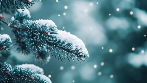 Snow-dusted spruce needles lean into a turquoise hush