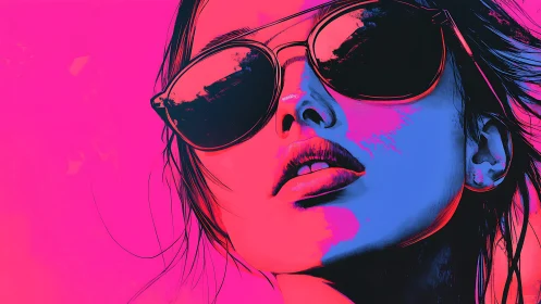 Close-up stylized portrait of woman in reflective sunglasses.