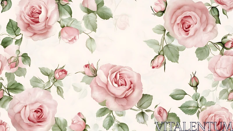 Botanical Floral Composition with Pink Hybrid Tea Roses.