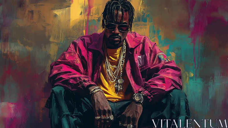 Urban portrait captures moody rapper in bold neon jacket