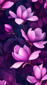 Luminous Magnolia Blooms Against Dark Foliage