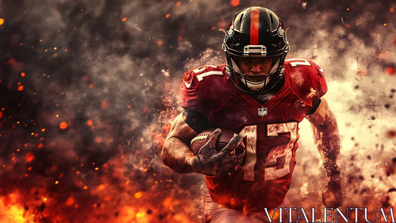 Dynamic digital painting of football runner in fiery motion.