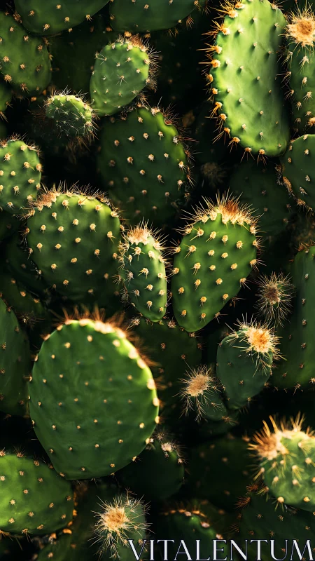 Overhead macro study of clustered prickly pear cactus pads